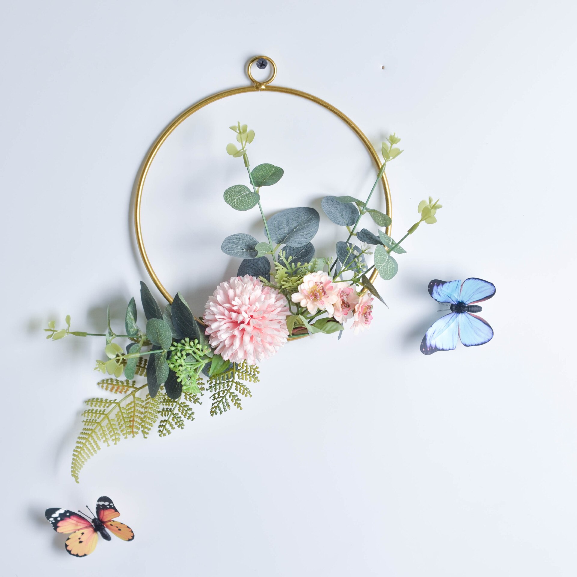 Sztuczna dekoracja kwiatowa ściana wiszący kwiat metalowy wieniec wieniec ślubny metalowy wieszak ścienny wianek wianek: HGA001017-B2