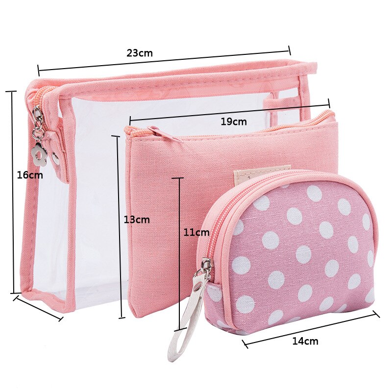 3 stk gennemsigtige pvc kosmetiktasker prik vandtæt vasketaske kvinder rejse opbevaringstaske makeup organizer makeup etuier skønhedstasker