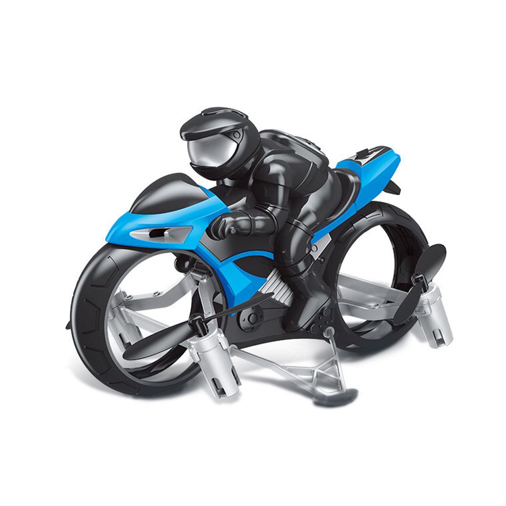 2.4g 4ch 2 in 1 mini rc motorcykel med drone højhastigheds rc motorcykel model legetøj fjernbetjening drift motor børn legetøj til: Blå