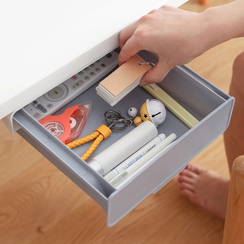 Sotto il cassetto della scrivania scatola di immagazzinaggio adesiva per ufficio scatola di immagazzinaggio nascosta organizzatore di trucco coltello da cucina forchetta vassoio di immagazzinaggio organizzatore