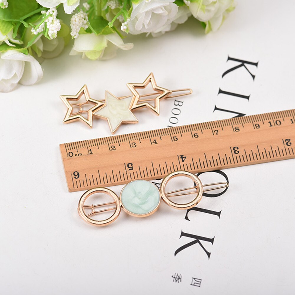 Pinza de pelo con estrella lateral redondo para mujer, horquilla de Metal geométrica, accesorios para el cabello para niña, , 1 Uds.