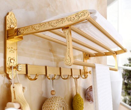 Bathroom Accessories Set Aluminum Carved Champagne Gold Towel Rack Towel Bar/Ring Toilet Brush Holder Corner Shelf Paper Holder