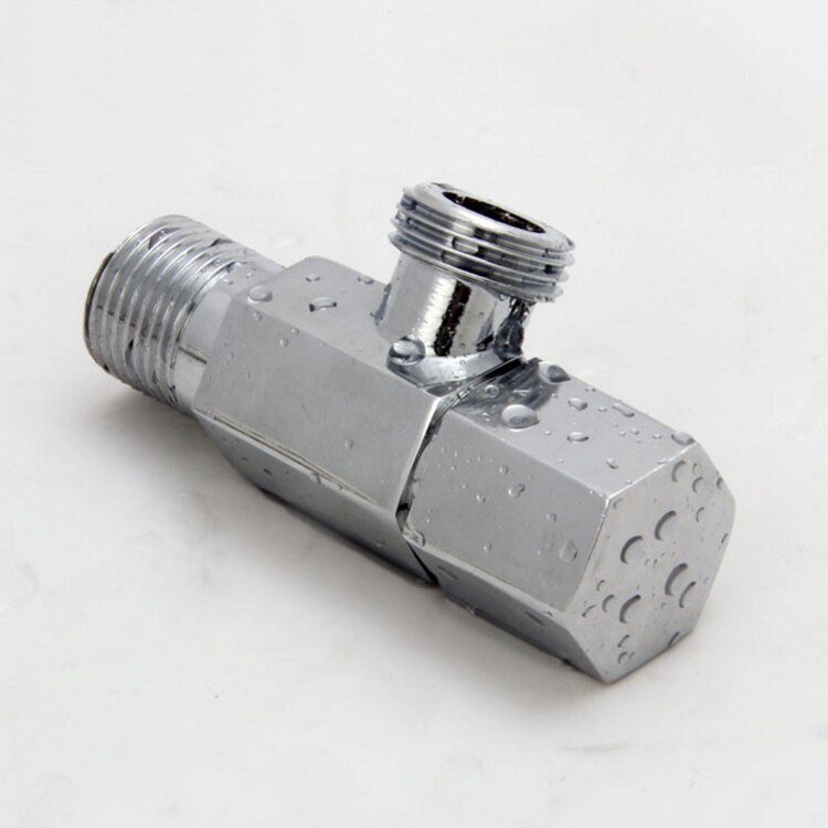 Válvula angular de latón con adaptador en T de 3 vías, 1 entrada, 2 salidas, válvula triangular, parada, accesorios de baño, conexión de 1/2 ", agua fría y
