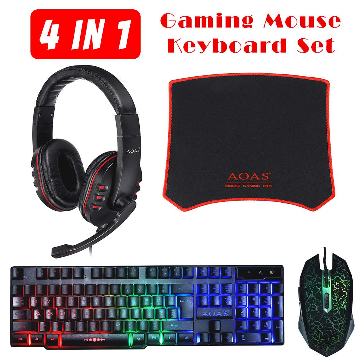 4pcs Gaming keyboard and Mouse Wired backlight 3-mode DPI Adjustable Gamer Mouse kit keyboard headphones Sets for PC Laptop