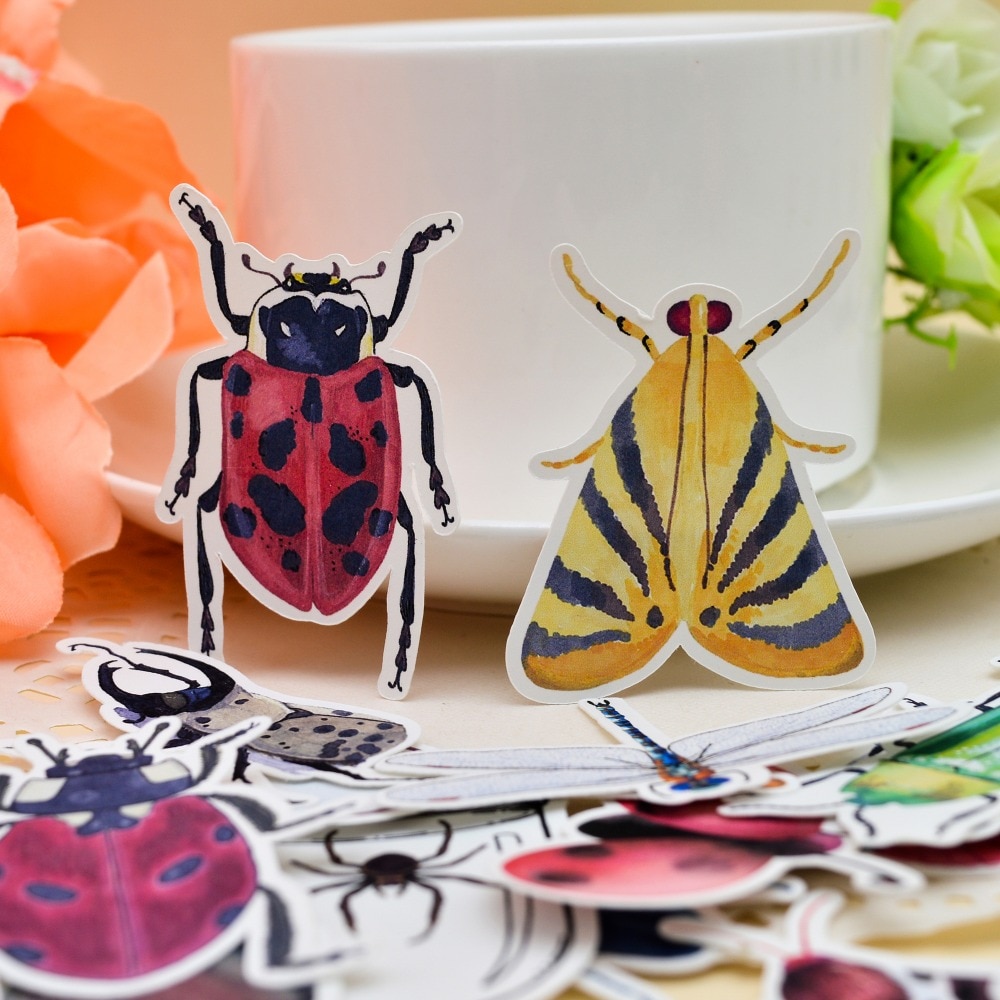 36pcs Watercolor Natural Insect Collection stickers Diary Notebook Planner/ Handbook DIY Paper made Sticker papeleria stationary