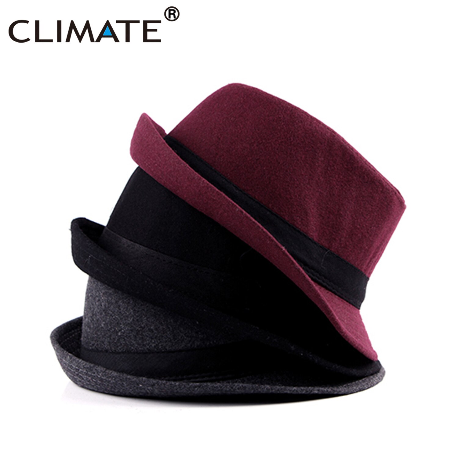 KLIMA Männer Jazz Hütte Gentry Fedora Warme Formalen Hütte für Mann Feste Winter Polyester Woll Filzhüte Kappe Schwarz Fedora Männer Hütte Kappe