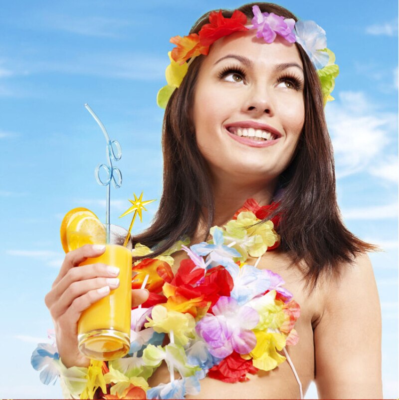 10 stücke Hawaii Künstliche Blume Halskette Hawaii Leis Girlande kranz Sommer Strand Party DIY Hawaiian Party Dekorationen