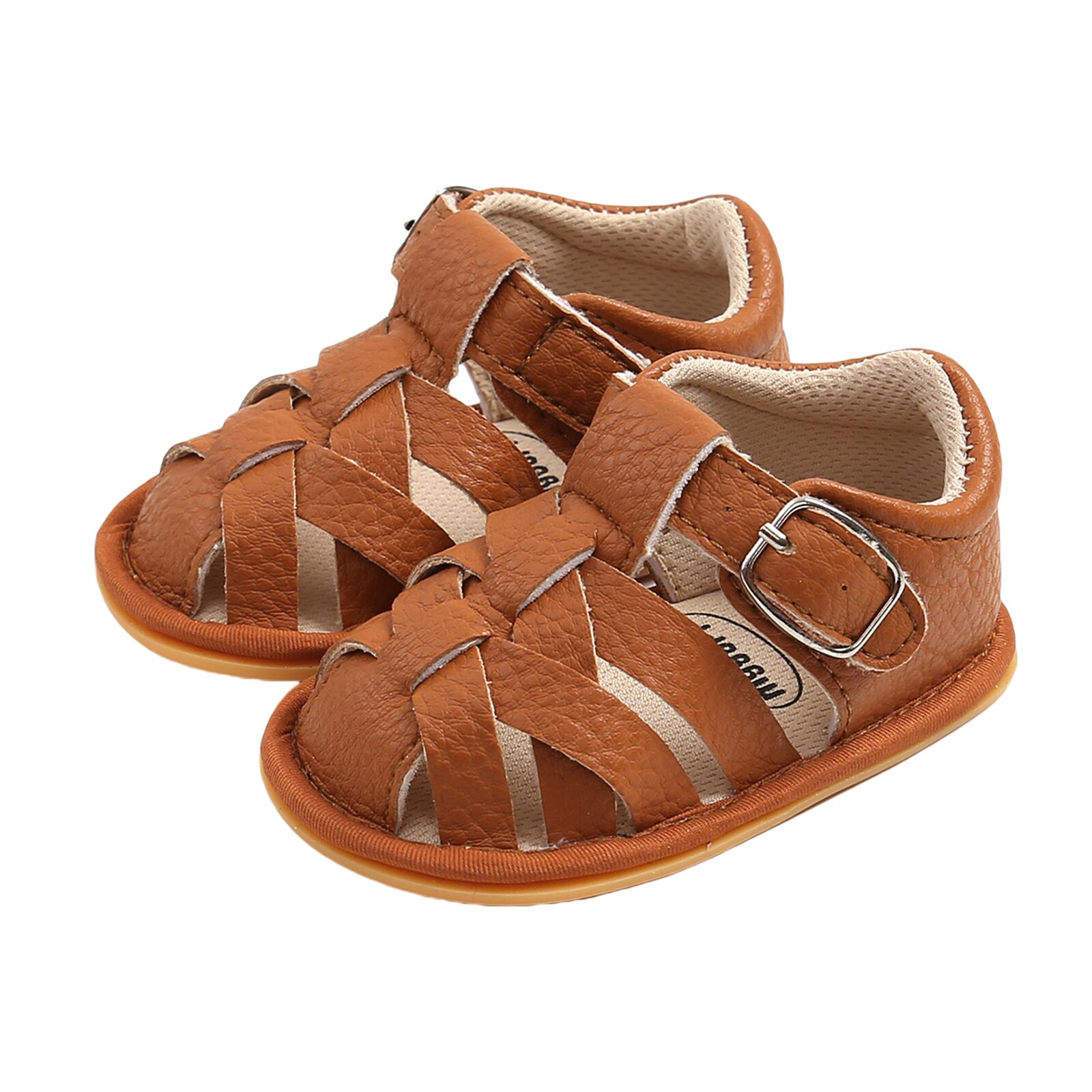Baby Pu Leer Peuter Sandalen Kleine Kinderen Effen Kleur Zachte Zool Anti-Slip Sport Schoenen 0-18Months Baby Sandalen voor Meisje: Browm / 13-18 months