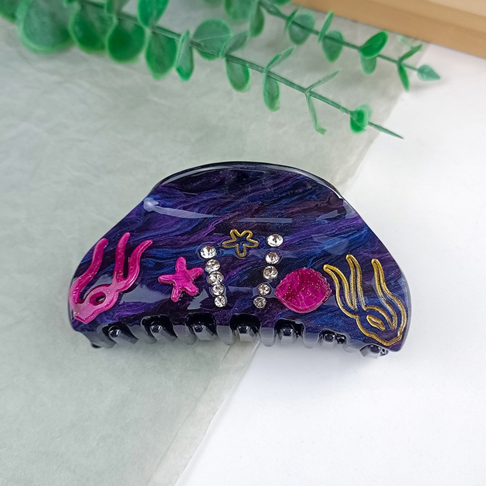 DuoShang Summer Rhinestone Starfish Hair Claw Acrylic Claw Clips Beach Ocean Series Crab Hair Clips for Women Hair Accessories: green