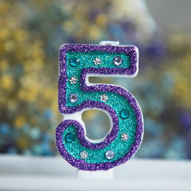 Kid Mermaid Diamond Glitter Number Birthday Candles Cake Topper Birthday Wedding Digital Cakes Dessert Decor Birthday Decoration: 5