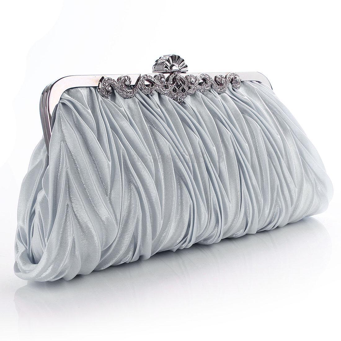 Maximum supplier Women Lady Party Prom Satin Crystal Bridal Handbag Clutch Wedding Evening Bag: Silver