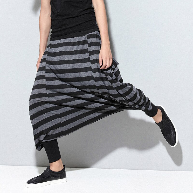 Hip Hop Stripped Harem Pants Men Baggy Streetwear Mens Joggers Pants Casual Cross-pants Cotton Comfortable Sweatpants: Black Grey Stripe