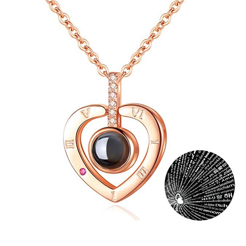 Rose Goud 100 Talen I Love U Projectie Hanger Ketting Voor Vrouwen Sieraden Liefde Geheugen Bruiloft Ketting Valentijnsdag: Goud-kleur