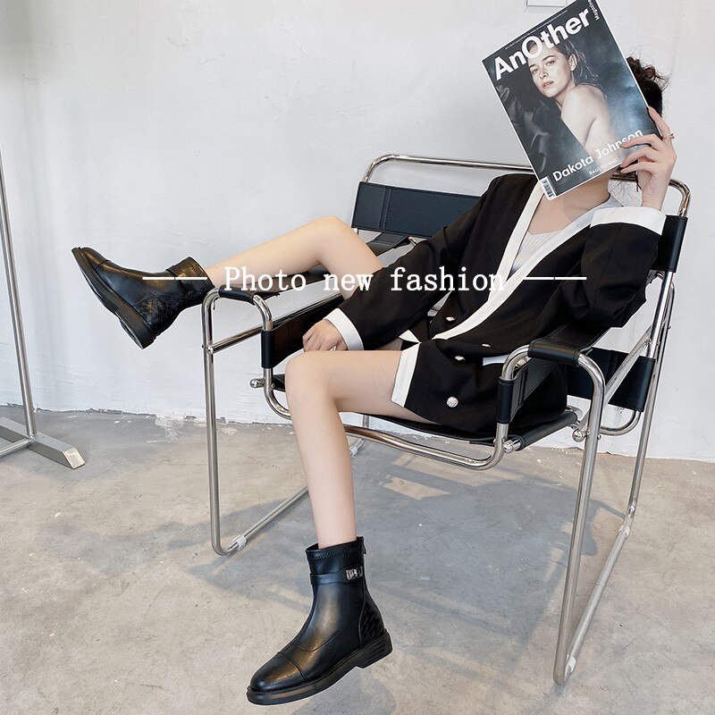 Botas planas de media pantorrilla para mujer, zapatos de de lujo, punta redonda, media pantorrilla, elegantes, informales, de goma de ,