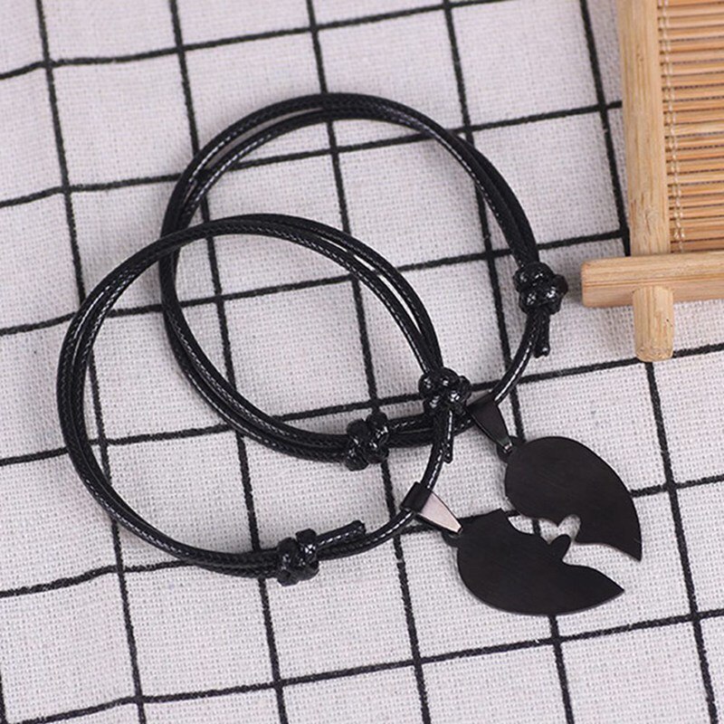 Couple Bracelets for Women and Men Heart Black Stainless Steel Key Lock Two Halves Paired Bracelet Jewelry 2PCs/set
