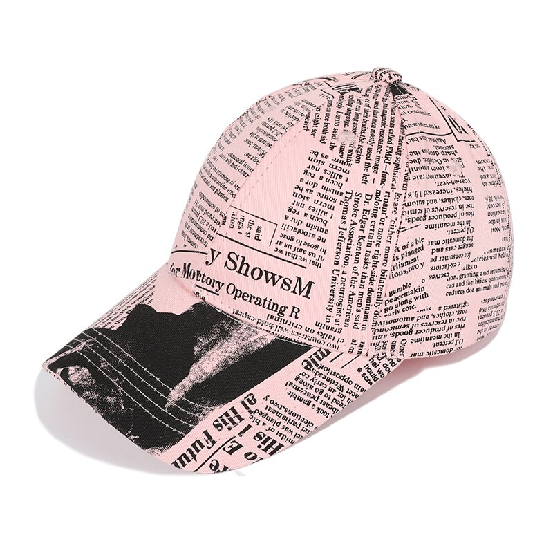 Outdoor Retro Krant Patroon Baseball Cap Voor Mannen Trendy Vrouwen Hoed Zwarte Graffiti Hip Hop Caps Mannen lange Rand Hoeden: pink