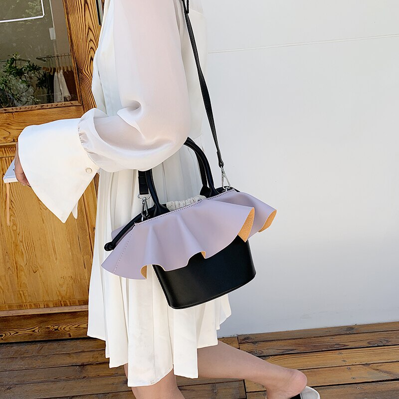 Fashionable Faux Fur Drawstring Bucket Bag Women Crossbody Bags Solid Color Shoulder Bags Female Crossbody Bag