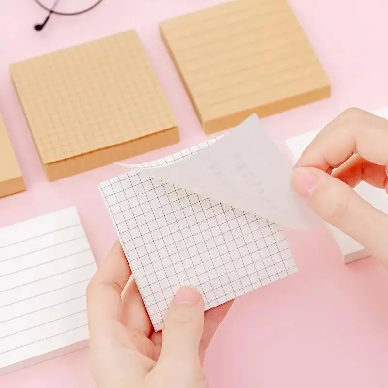 Bloc-notes autocollant en papier Kraft, bloc-notes avec lignes de grilles, parfait pour les Notes et les rappels, 3 paquets