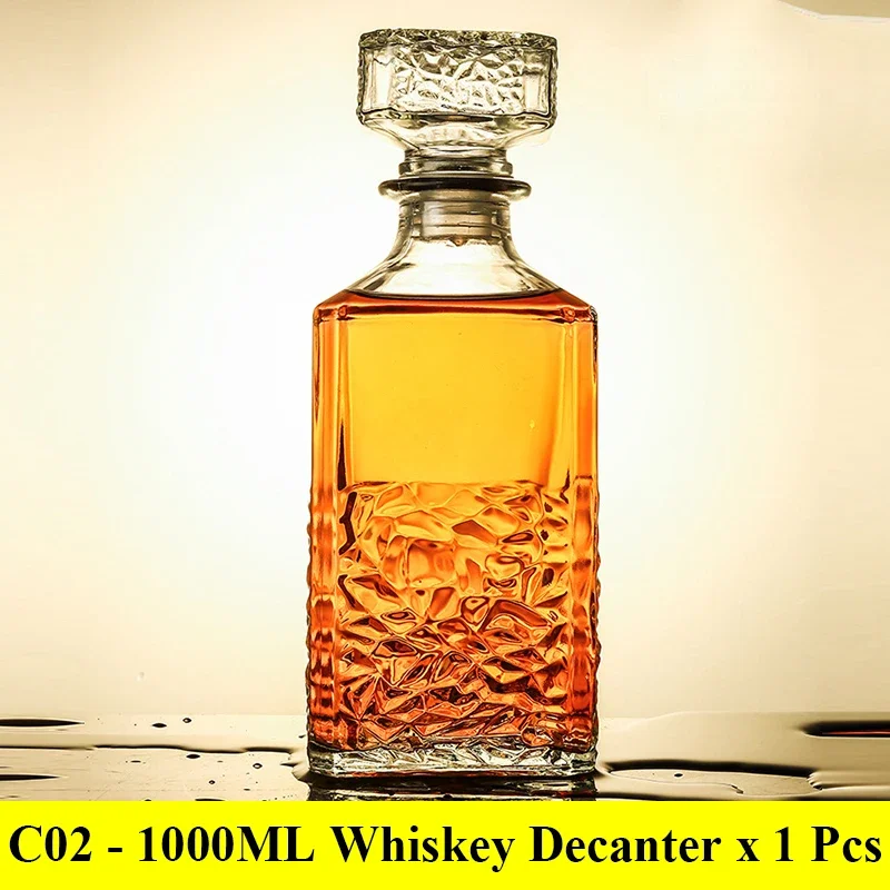 Decantadores de whisky de vidrio sin plomo para licor Scotch Bourbon, botella de copa de vino de 3 estilos, novedoso, 1000ml: Grey