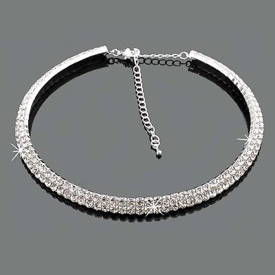 2-reihe Diamante Kristall Strass Halskette Halsband Abend Braut Partei Schmuck Zubehör für Frauen: silver plated