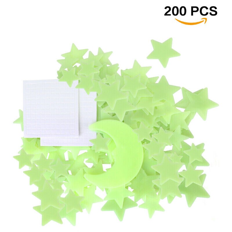200 Stuks Lichtgevende Ster Stickers Ultra Glow In The Dark Sterren Maan Slaapkamer Sofa Fluorescerende Schilderen Speelgoed Pvc Stickers Speelgoed voor Kids