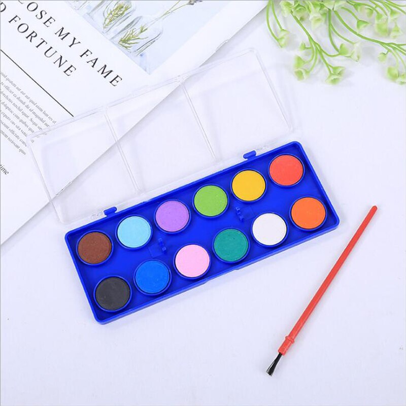 1Set Portable hand-painted watercolor set 12 color beginners entry paint boxed solid watercolor paint learning painting supplies