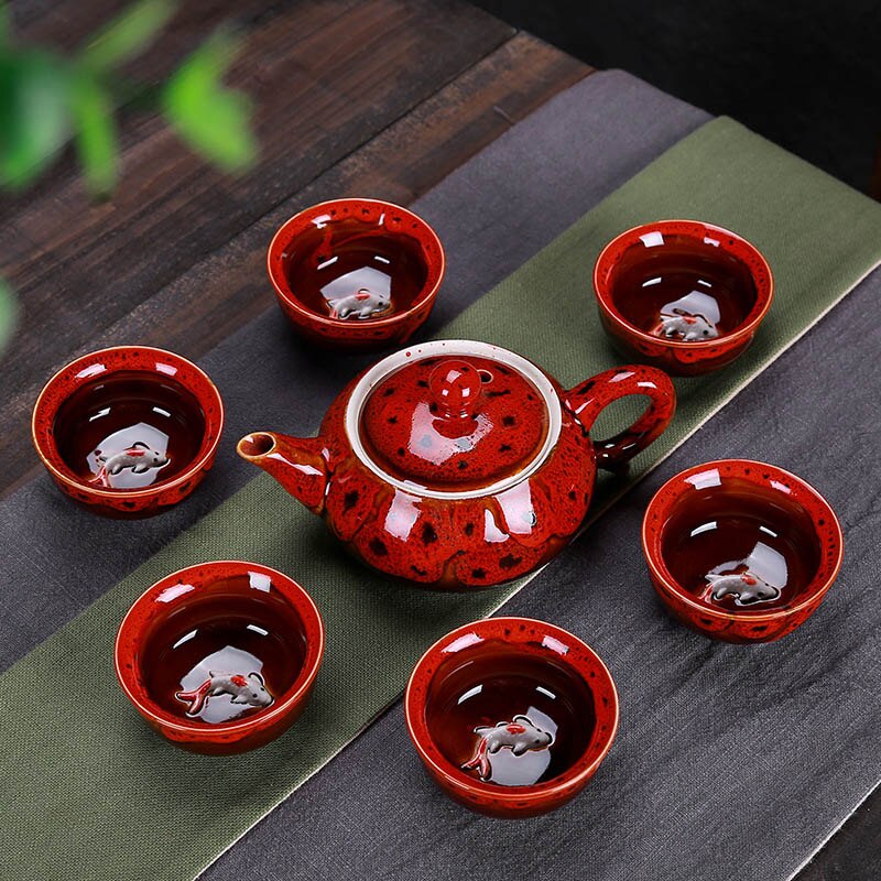 7 st teservisar utsökt celadon -teset inkluderar 6 koppar 1 tepott, jingdezhen -märke utsökt uppsättning kung fu -kopp unikt: E