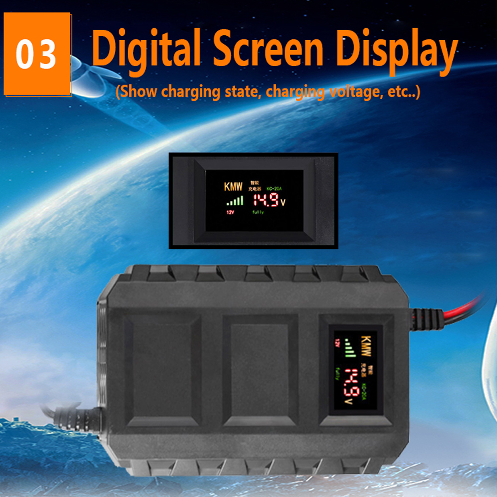 Smart 12V 20A Automobile Batteries Leadacid Battery Charger Fast Charging LED display For Automobile Car Motorcycle