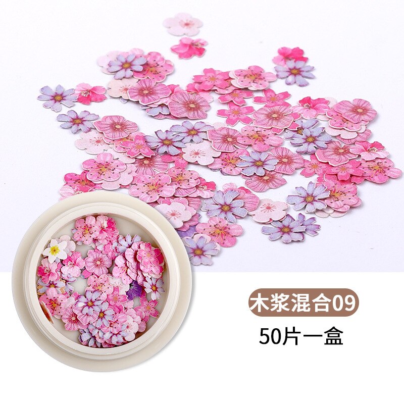 Neglekunst dekorationer negletilbehør tusindfryd blomster og blade blandet neglepasta ultra tynd neglefiner 3 dnail art 1 æske: 09