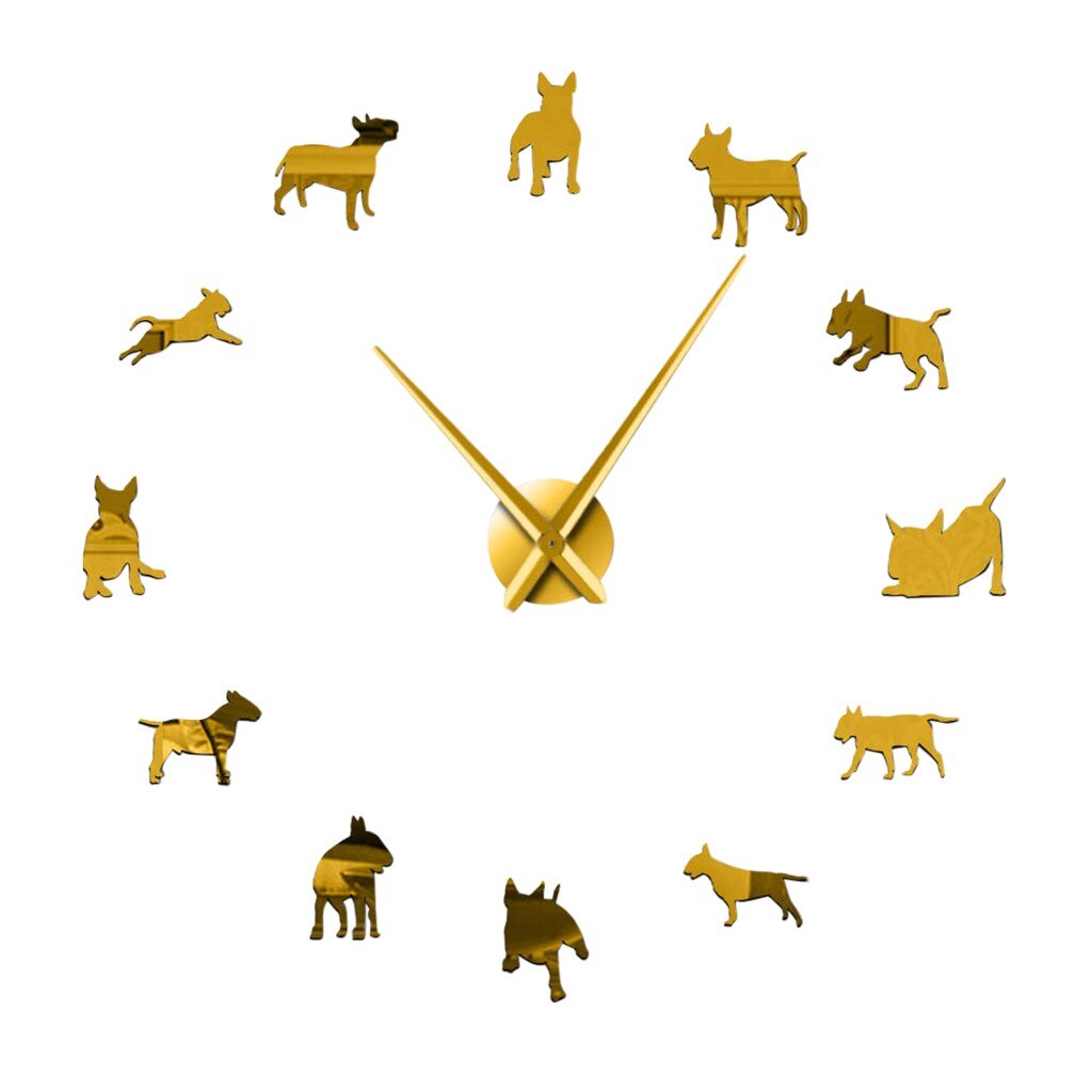Dog Pet Frameless Giant Wall Clock With Mirror Effect Sausage Dog Large Clock Wall Watch DIY Mirror Effect Dachshund Wall Art: Gold A