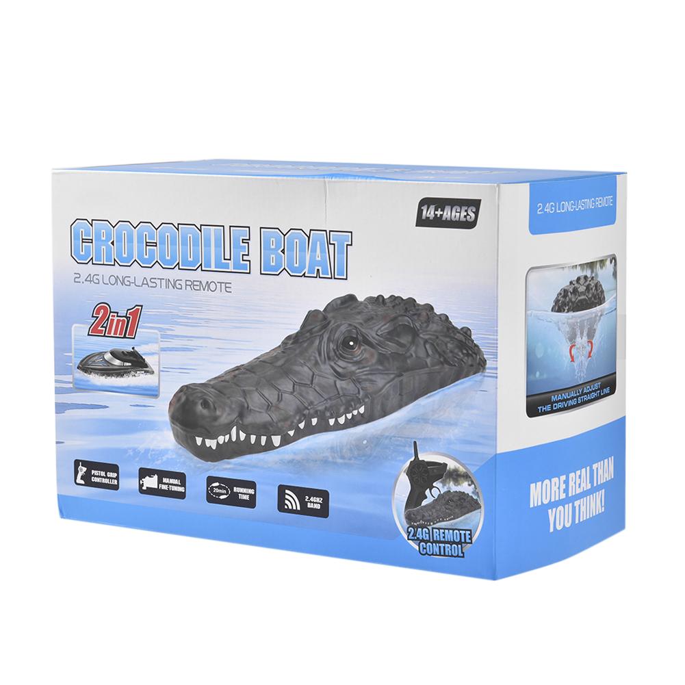 Simulation 2.4G Remote Control Crocodile Boat Crocodile Boat Waterproof Rechargeable Floating Toy For Garden Pond Pool