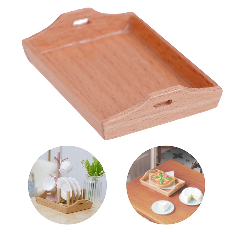 1/12 Dollhouse Miniature Wooden Plate Simulation Tray Model for Doll House Decor