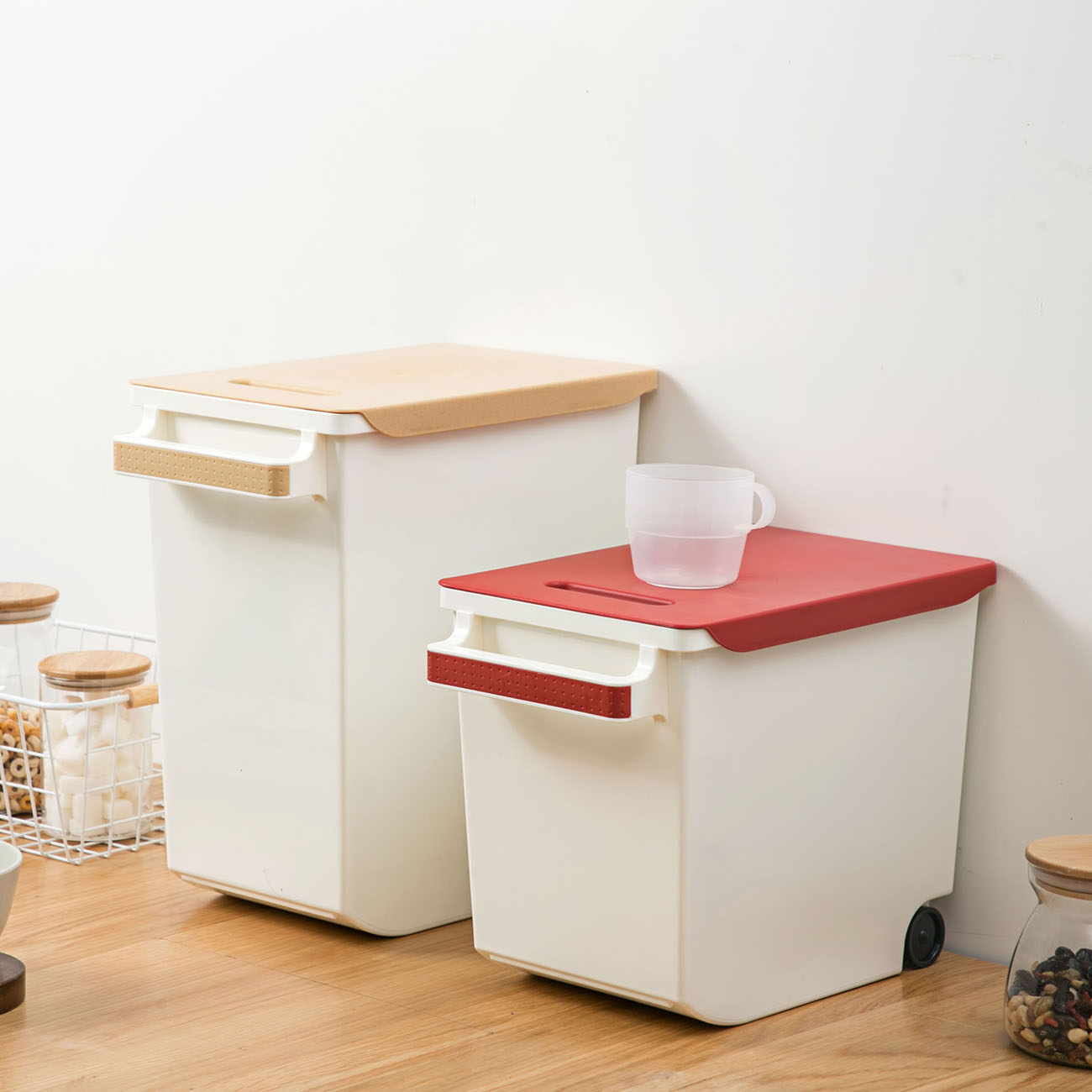 10/15KG grande boîte de rangement de riz de cuisine avec la caisse de récipient de farine de Grain de roue boîtes de récipient de riz en plastique bac scellé anti-poussière