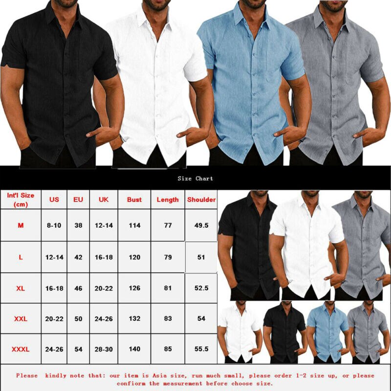 Luxe homme manches courtes col rabattu chemises décontractées amples lin hauts type chemisier poche poitrine noir blanc gris bleu