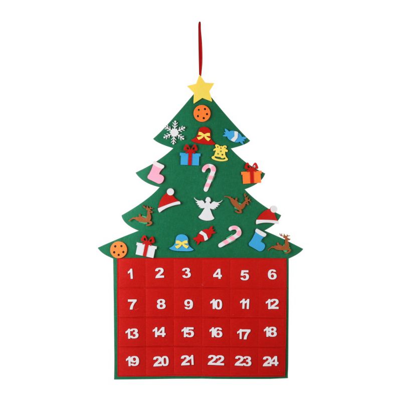 Felt DIY Christmas Tree Advent Calendar 24 Days Countdown Calendars Handmade Craft Wall Hanging Decor Kid Supplies
