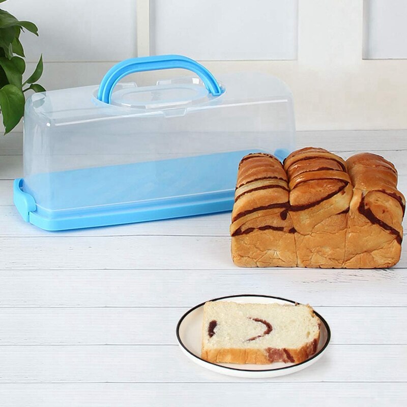 Portable Bread Box with Handle Loaf Cake Container Plastic Rectangular Food Storage Keeper Carrier Translucent Dome 13Inch