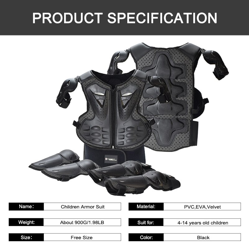 WOSAWE Kids Full Body Protector Vest Armor Kids Motocross Armor Jacket Chest Protection Gear combination elbow pads Knee guard