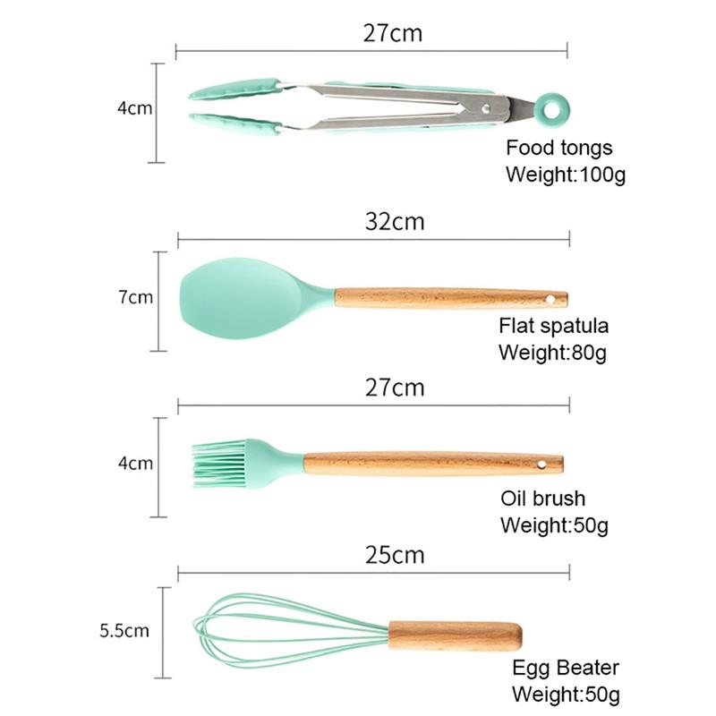 Green Silicone Kitchen Utensils Set Non-stick Cookware Cooking Tool Shovel Spoon Soup Kitchen Utensils Accessories Kitchenware