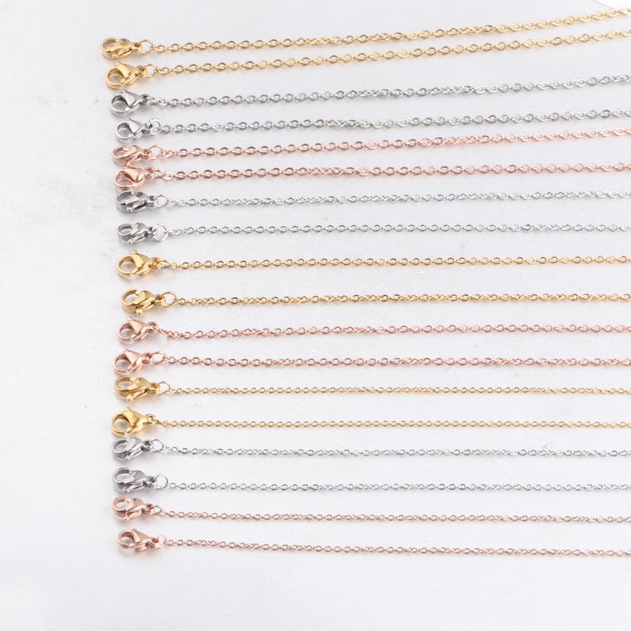 5pcs/lot 316L Stainless Steel 45cm Length 1 1.5 2mm Width Gold Rose Gold Link Chain Necklace with Double Lobster Clasps