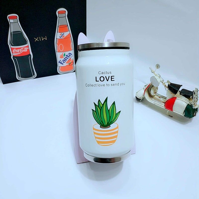 Termo de acero inoxidable con pajita para bebidas, botella de agua térmica portátil Unisex, para estudiantes, 350ml: 1