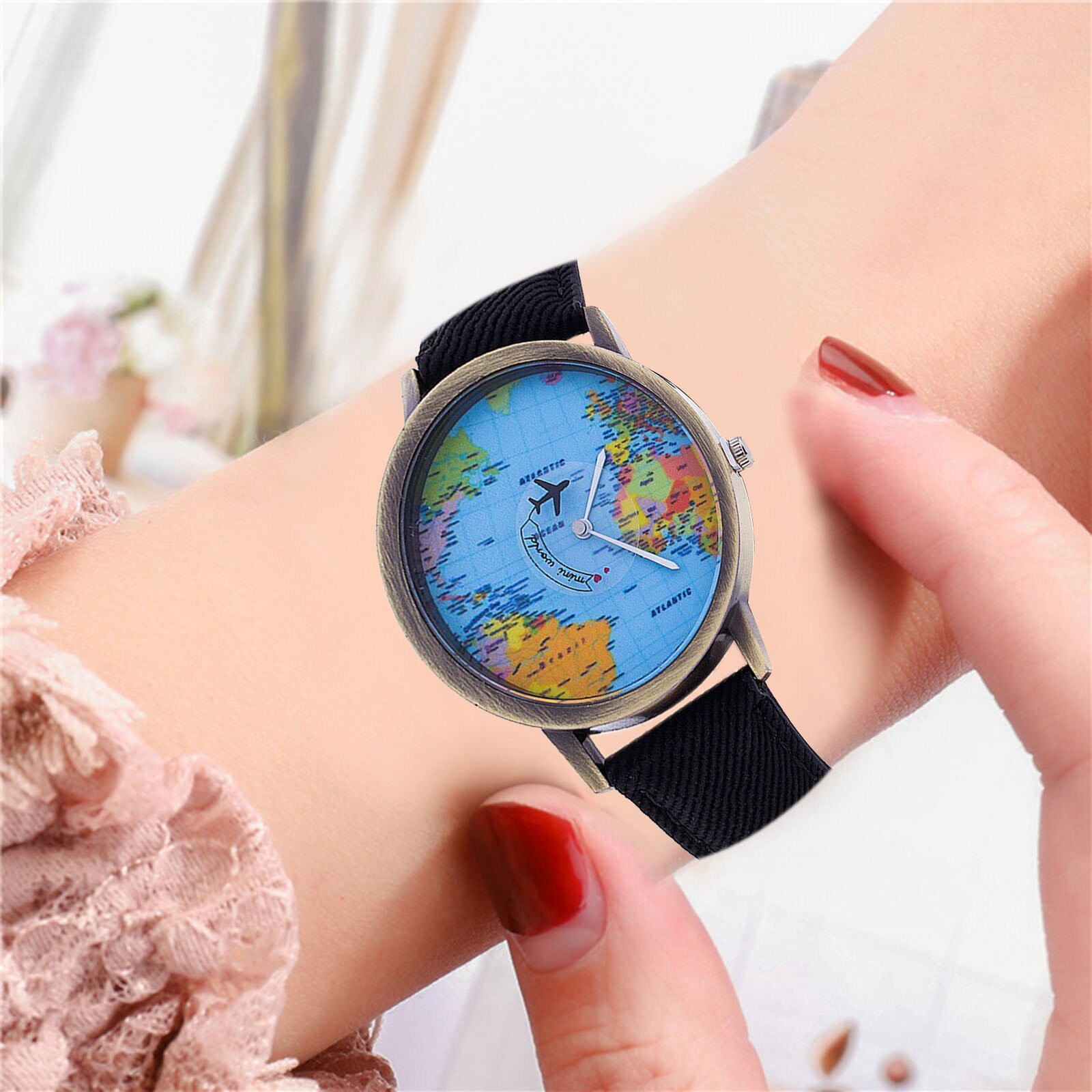 Retro Unisex Horloges Vliegtuig Kaart Horloge Creatieve Vrouwen En Mannen Quartz Horloge Klok