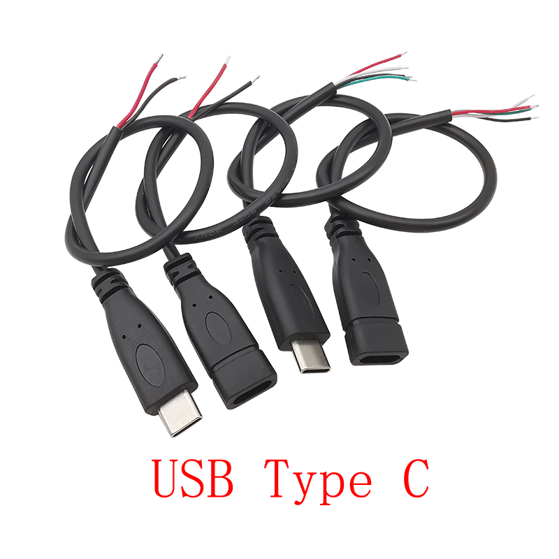 Cable de fuente de alimentación USB tipo C, adaptador de conector de enchufe macho y hembra de 2/4 pines para Cables de carga de datos, reparación de Cables DIY