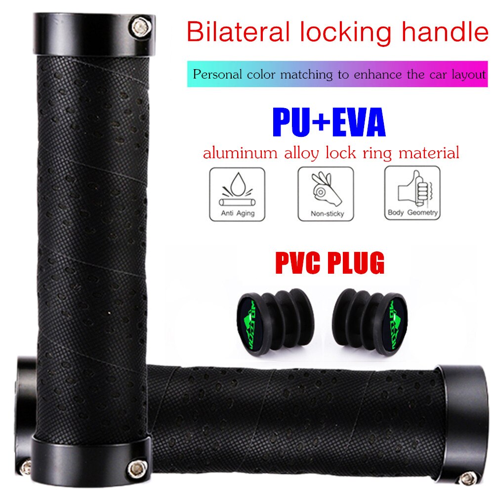 MOTSUV-Puños de manillar de bicicleta, con bloqueo Bilateral, de EVA + PU + anillo de aleación, cómodo de bloquear, empuñaduras de absorción de impacto: Black