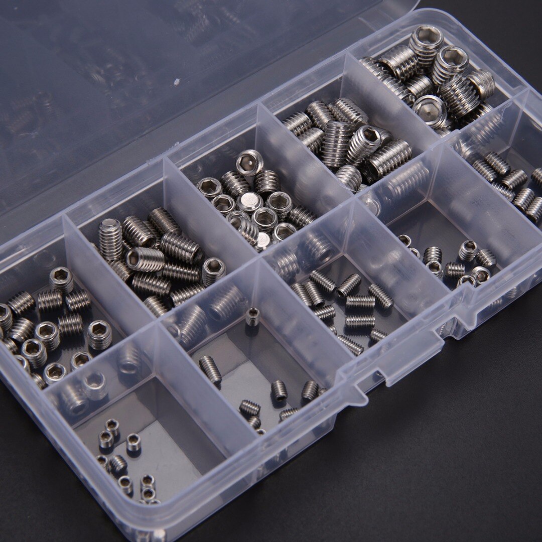 200 stuks roestvrijstalen inbusschroevenset mayitr stelschroeven assortimentset  m3/m4/m5/m6 m8 met doos