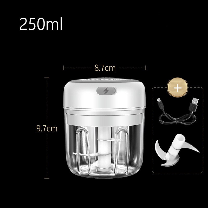 100/250ml trådlös elektrisk vitlöksstöt pressomrörare hackare grönsak kök vitlök ägg potatis kött strimla bärbar mosare: 250ml