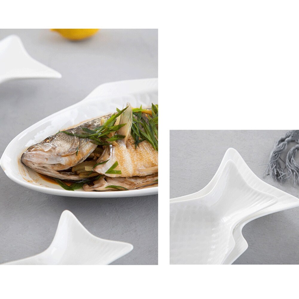 Ceramic Tableware Plate Fish Shaped Dish Snack Storage Fish Pan for Restaurant Home Dinner (11 Inches + White)