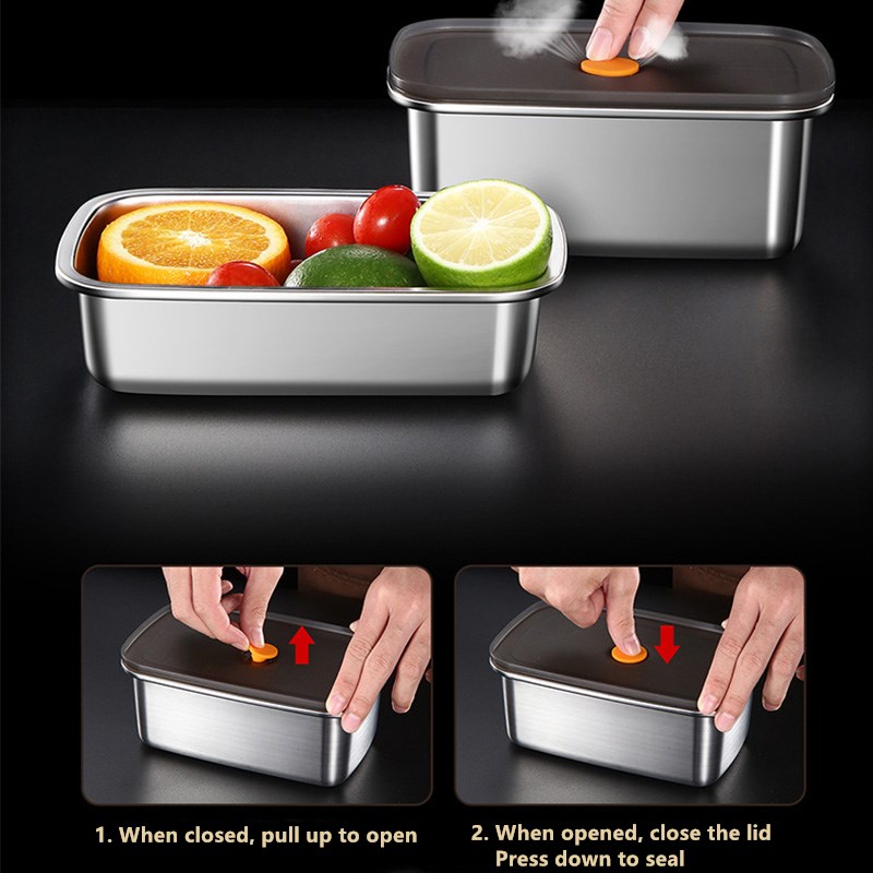 Microwave Lunch Box BPA Free 304 Stainless Steel Refrigerator Crisper Fruit Vegetable Fresh-keeping Box Sealed Food Lunch Box