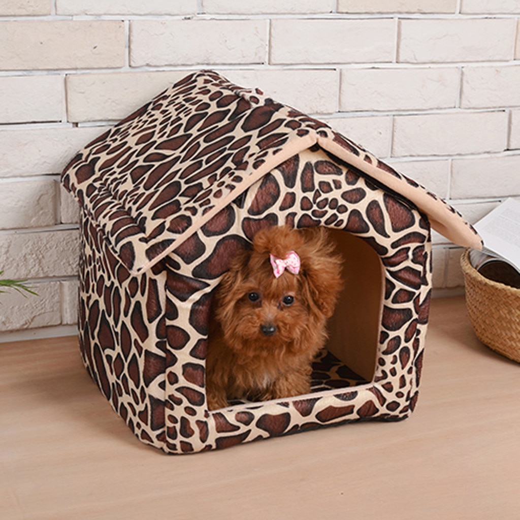 Kæledyr hundeseng foldbar hund hus kat kashmir hus trykning holde varm seng pude rejser kæledyr hus kennel hvalpemåtte kæledyr forsyninger: Kaffe / M  32 x 37 x 37cm