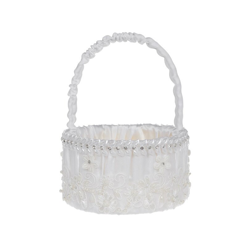 Wedding Supplies Flower Girl Sprinkle Flowers Portable Flower Basket White Applique Bride Wedding Plastic Flower Basket: Default Title