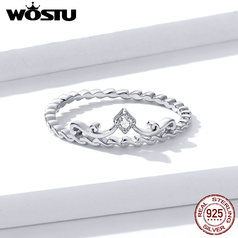 Wostu 925 Sterling Zilveren Kroon Ringen Dazzling Zirkoon Wedding Ring Vinger Voor Vrouwen Engagement Sieraden CTR099